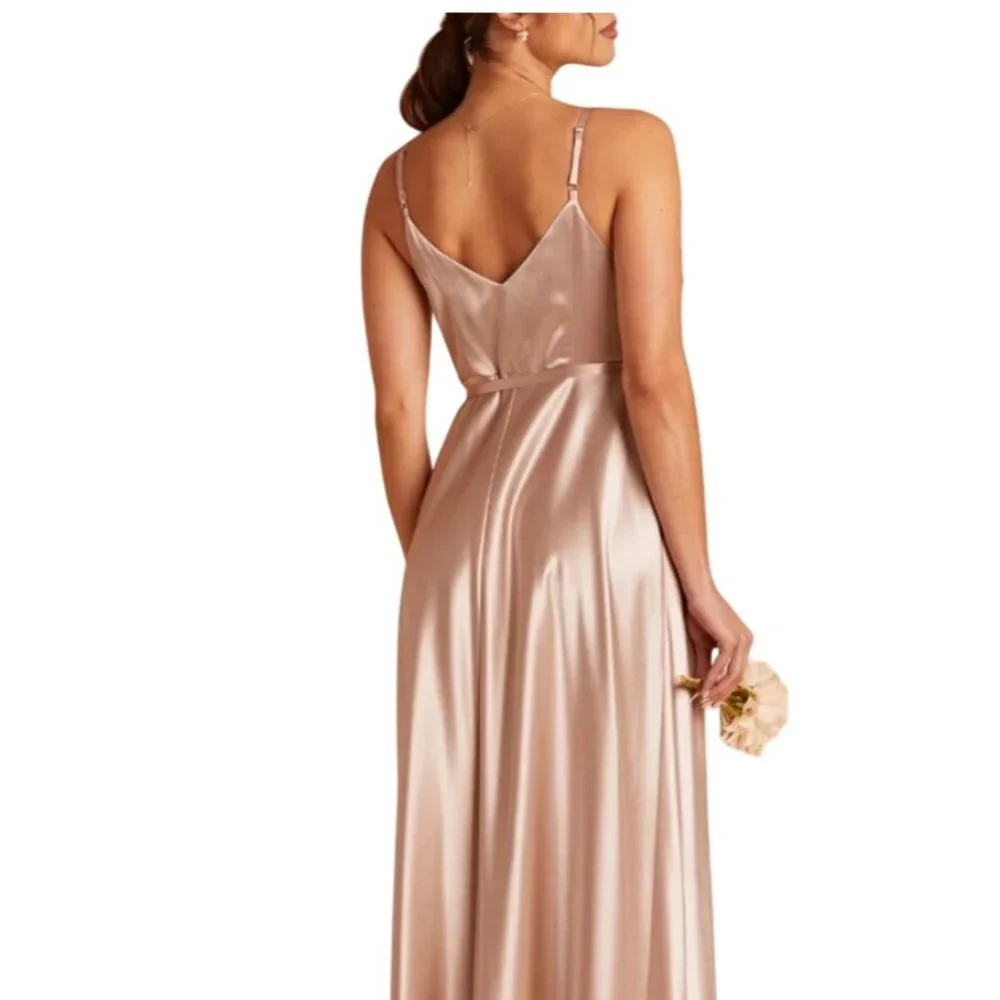 Birdy Grey Cindy Satin Bridesmaid Dress Size S NWT Taupe Wrap Tie‎ Wedding Guest